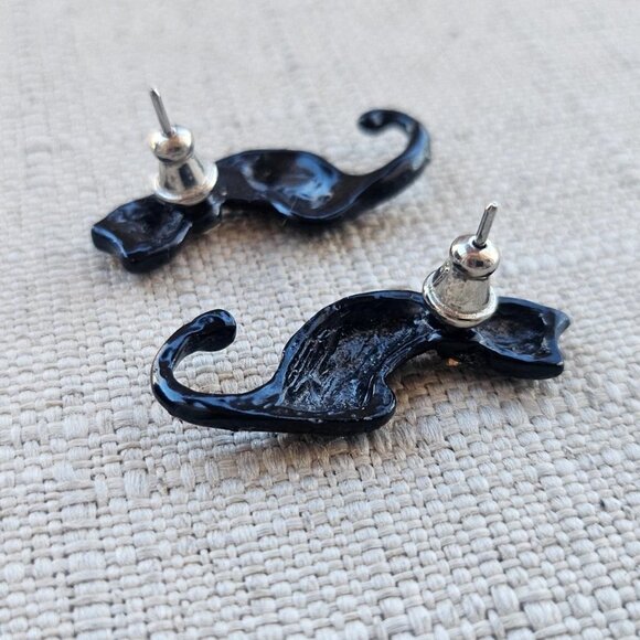 Black Cat Earrings Vintage Fashion Jewelry Earrings Crystals Accent Earrings - Picture 5 of 11